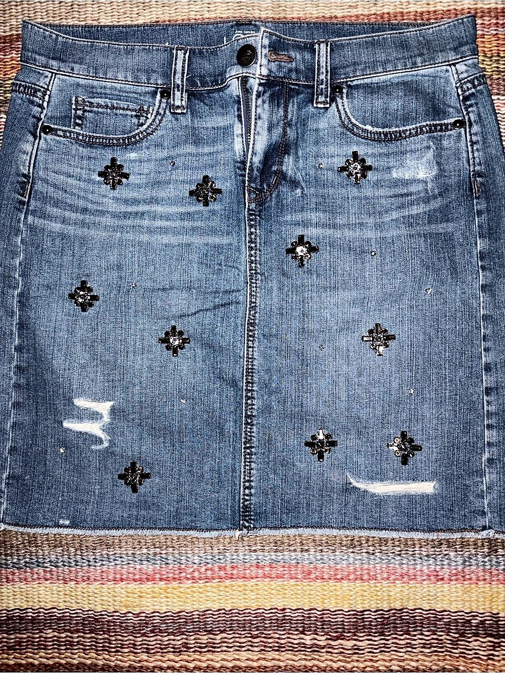 LOFT Distressed Denim Mini Skirt in Blue